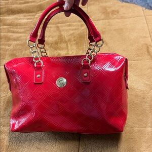 Tommy Hilfiger Red Patent Satchel with Gold Chains